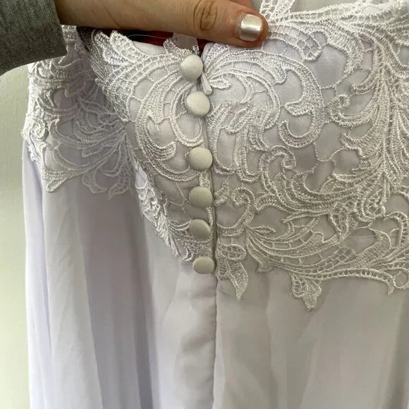 NWT Hebeos white wedding dress formal lace buttons applique women size small - Picture 9 of 14